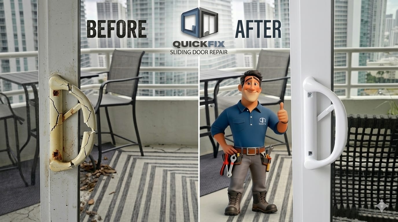 Lock and Handle Replacement - professional sliding door and window repair service by Quick Fix Doors in Miami-Dade